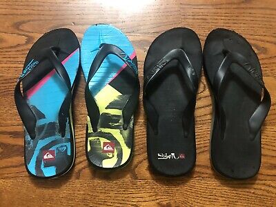 Quiksilver Flip Flops Sandals Black / Multi-Color Lot Of Two Pairs Men's US 12 Quiksilver