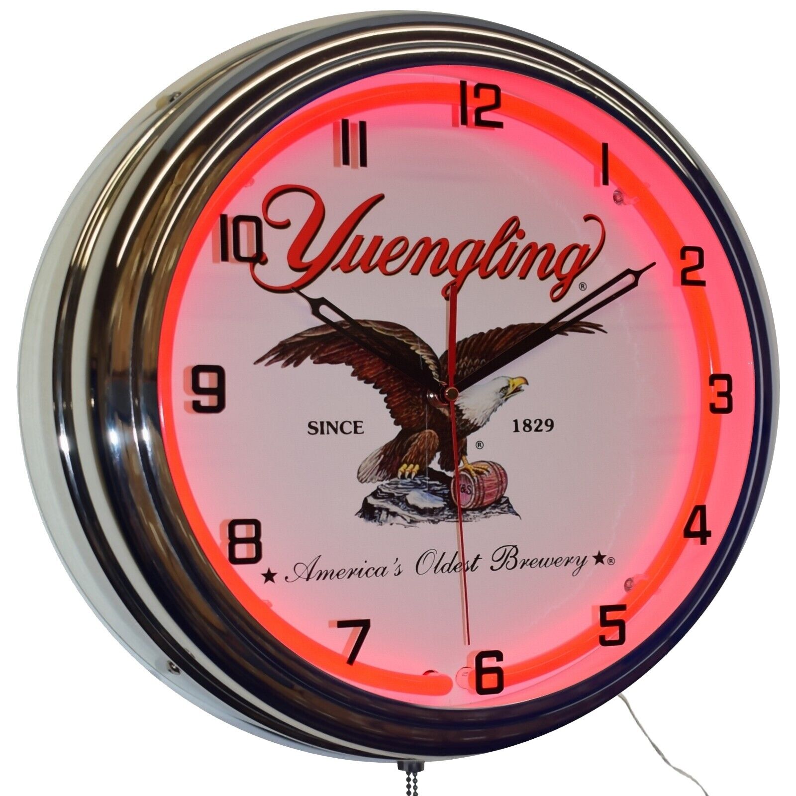 16" Yuengling America's Oldest Brewery Since 1829 Neon Clock Bar Decor (Red) Yuengling