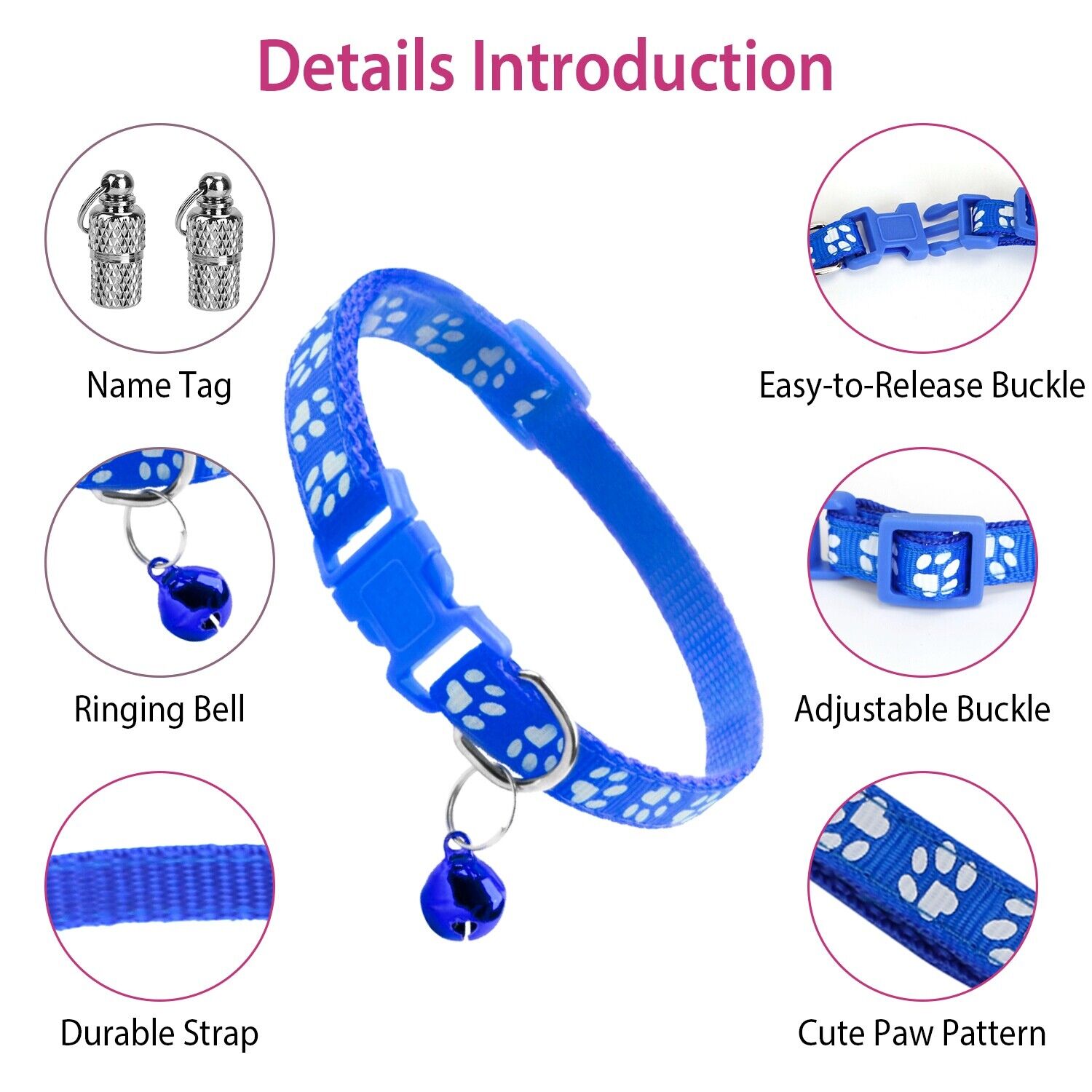 12Pcs Adjustable Bell Name Tag Safety Buckle Collar For Cat kitten Dog Puppy Pet iMounTEK Does not apply - фотография #5