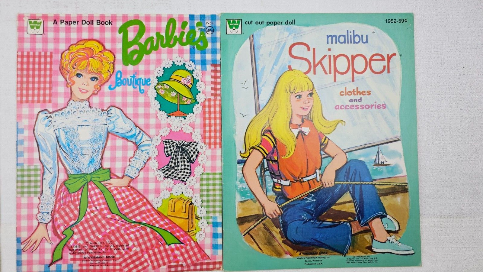 LOT OF 2 BARBIE Paper Dolls  Golden Malibu SKIPPER 1973 #1952, 1973 #1954 Uncut Golden