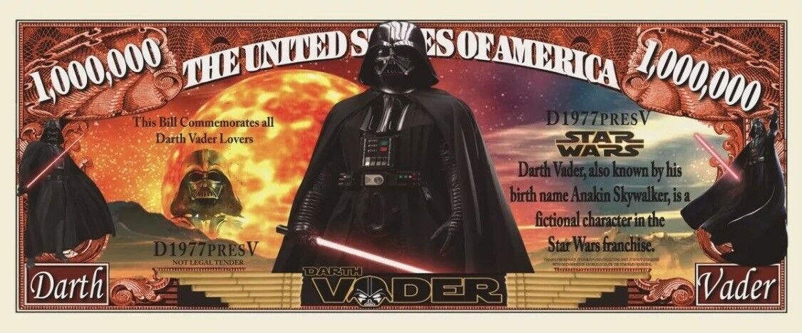Star Wars Darth Vader Collectbile Pack of 100 Funny Money 1 Million Dollar Bills Disney - фотография #2