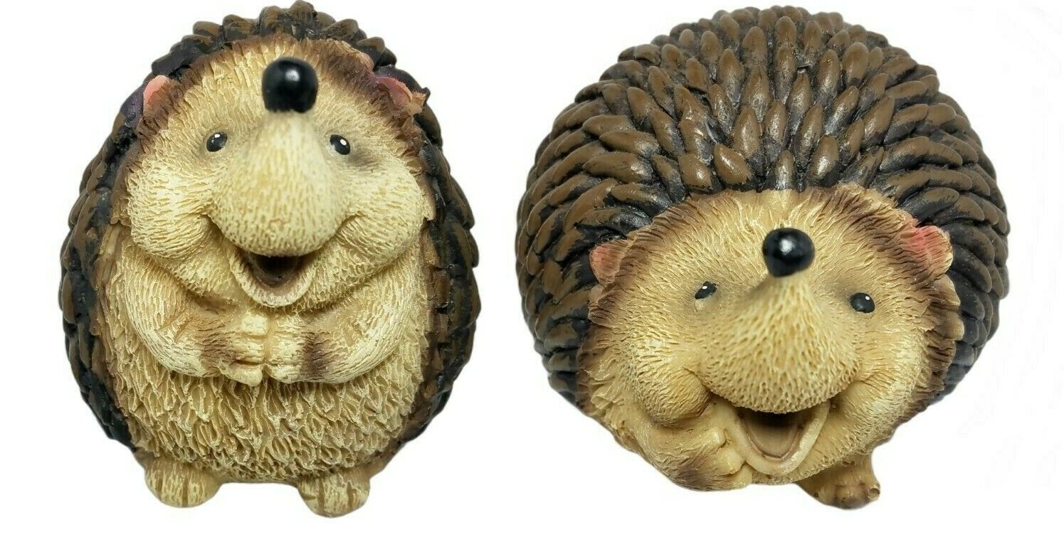 Fun Hedgehog Figurine Laughing Happy Cute Anthropomorphic Set of 2  Animal Decor Без бренда