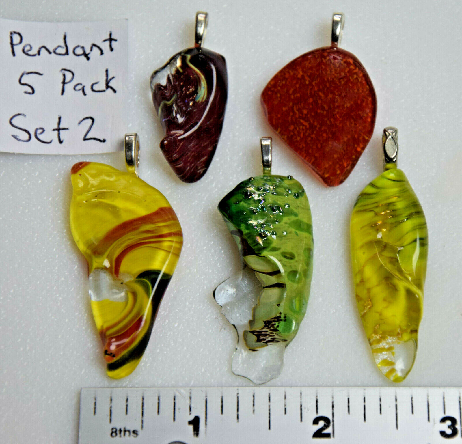 s2 Made In USA Fused Glass Pendants 5 Pack + 5 pcs 18" Soft Leather Necklace Artisan - фотография #2