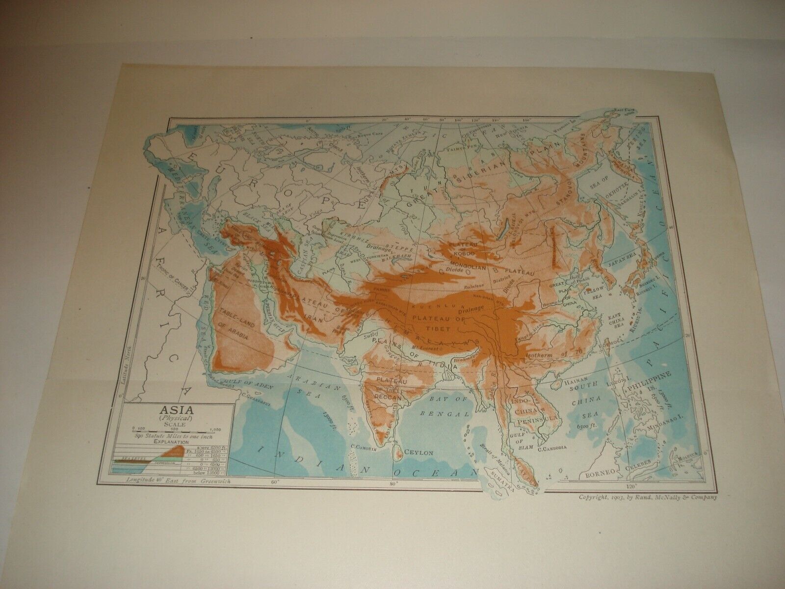 Lot of 5 Antique Maps 1903 1904  Asia Colorful Map Relief Rand McNally Без бренда - фотография #7