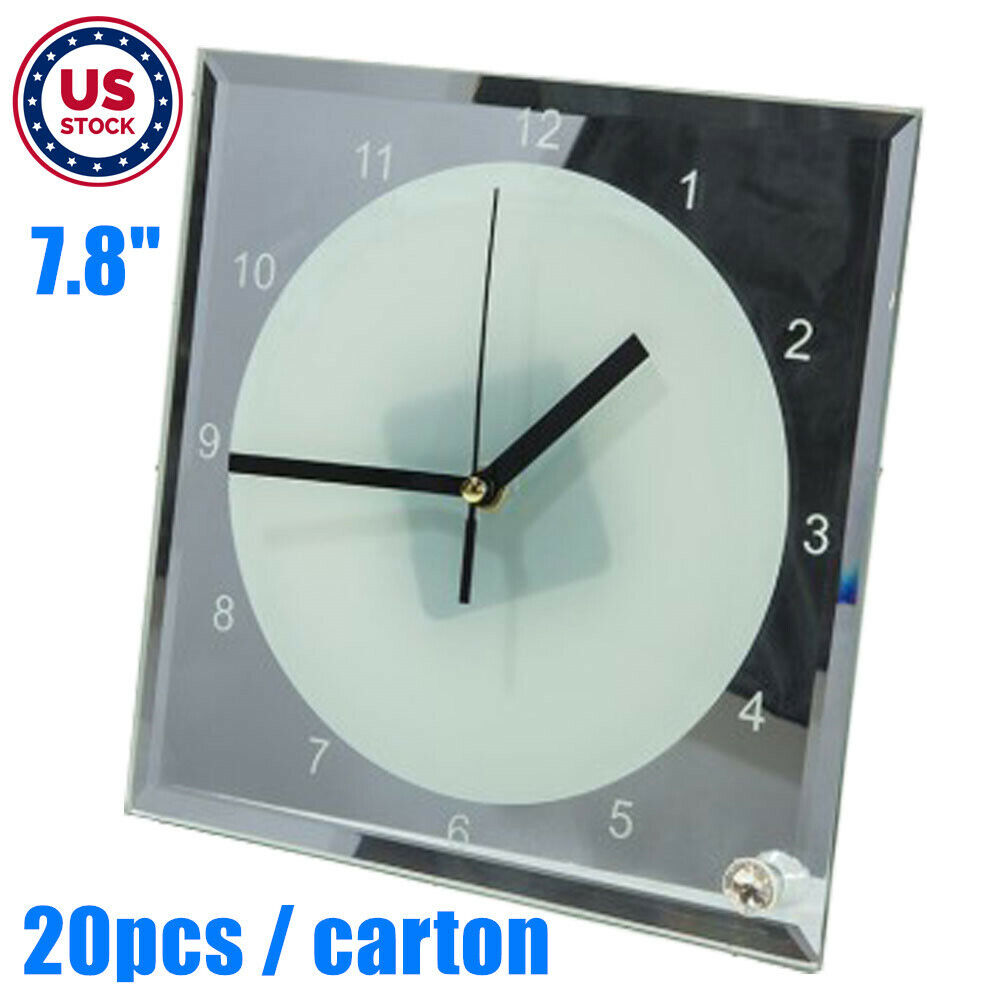 US Stock 20pcs 7.8" Sublimation Blank Mirror Edge Glass Photo Frame with Clock signagemaker 0163001832200