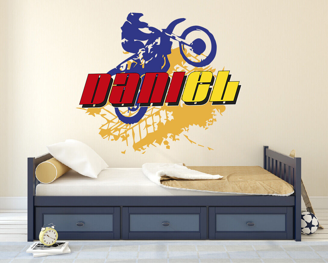 Dirt Bike Rider Custom Name Wall Decal Vinyl Sticker Wall Art Room Decor  Kraftmatics Design KMT-082