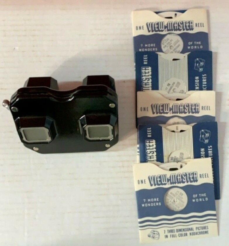 Vintage Black Bakelite View-Master with 5 Reels with Matching Books Sawyers