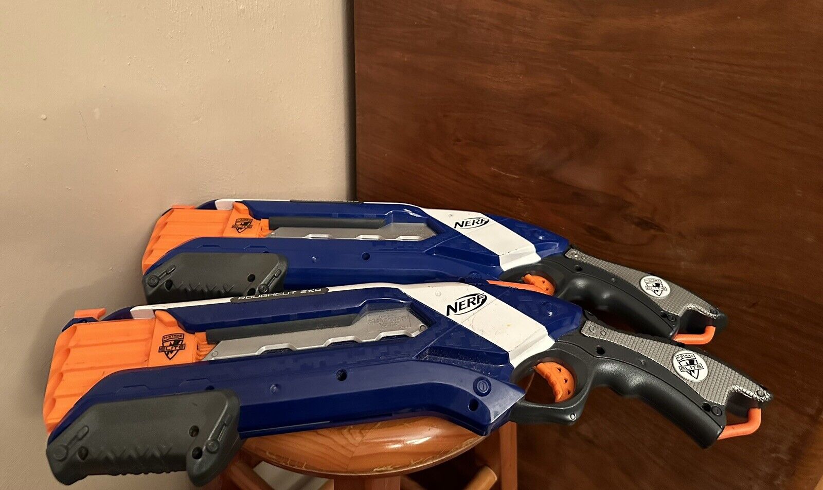 TWO Nerf N-Strike Roughcut 2X4 Dart Blaster Guns Blue/White Lot Pair of 2 Nerf - фотография #5