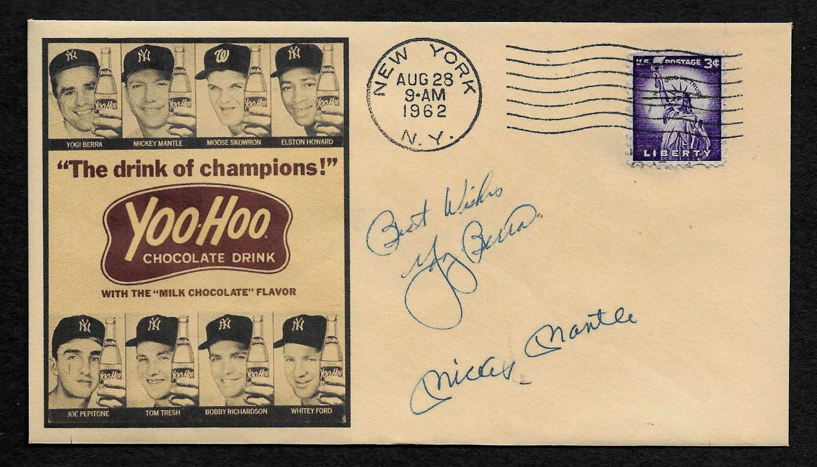 1960s Mickey Mantle Yoo-Hoo Drink Ad Featured on Collector's Envelope *OP537 Без бренда