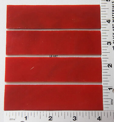 0124.30 - 4 pcs- 1" x 4" OPAQUE RED BULLSEYE 3mm THICK GLASS SHEET STRIPS 90 COE Bullseye 0124.30