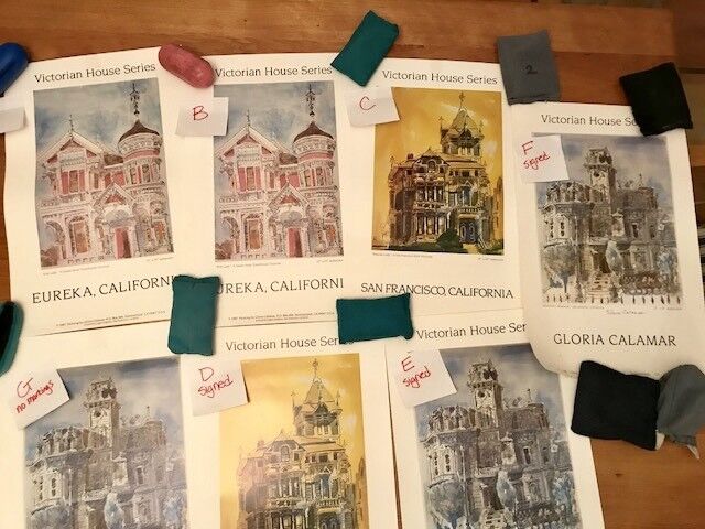 7 prints GLORIA CALAMAR, watercolorist - Victorian House Series, 3 signed Без бренда