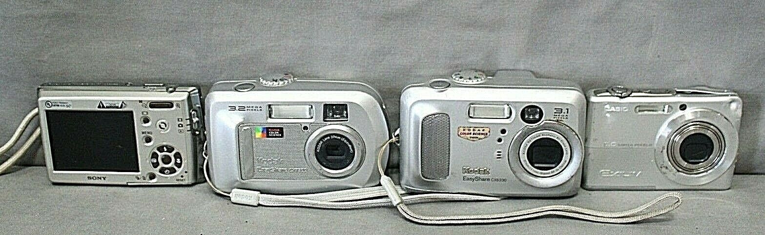 CAMERAS lot of 4 Sony Cyber Shot-Casio Exilim-Kodak Easyshare CX7300-Kodak CX633 Casio, Sony & Kodak does not apply
