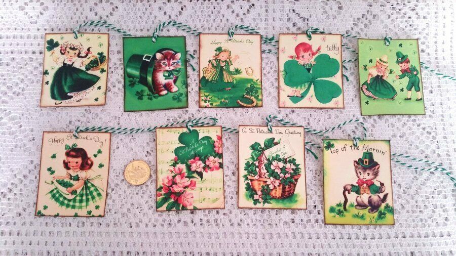 9~St Patrick's Day~Vintage~Retro~Linen Cardstock~Gift~Hang~Tags Unbranded Toez In The Sand