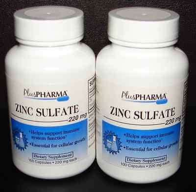 PlusPharma Zinc Sulfate 220mg 100ct Capsules, 2 Pack -Expiration Date 12-2023- PlusPharma