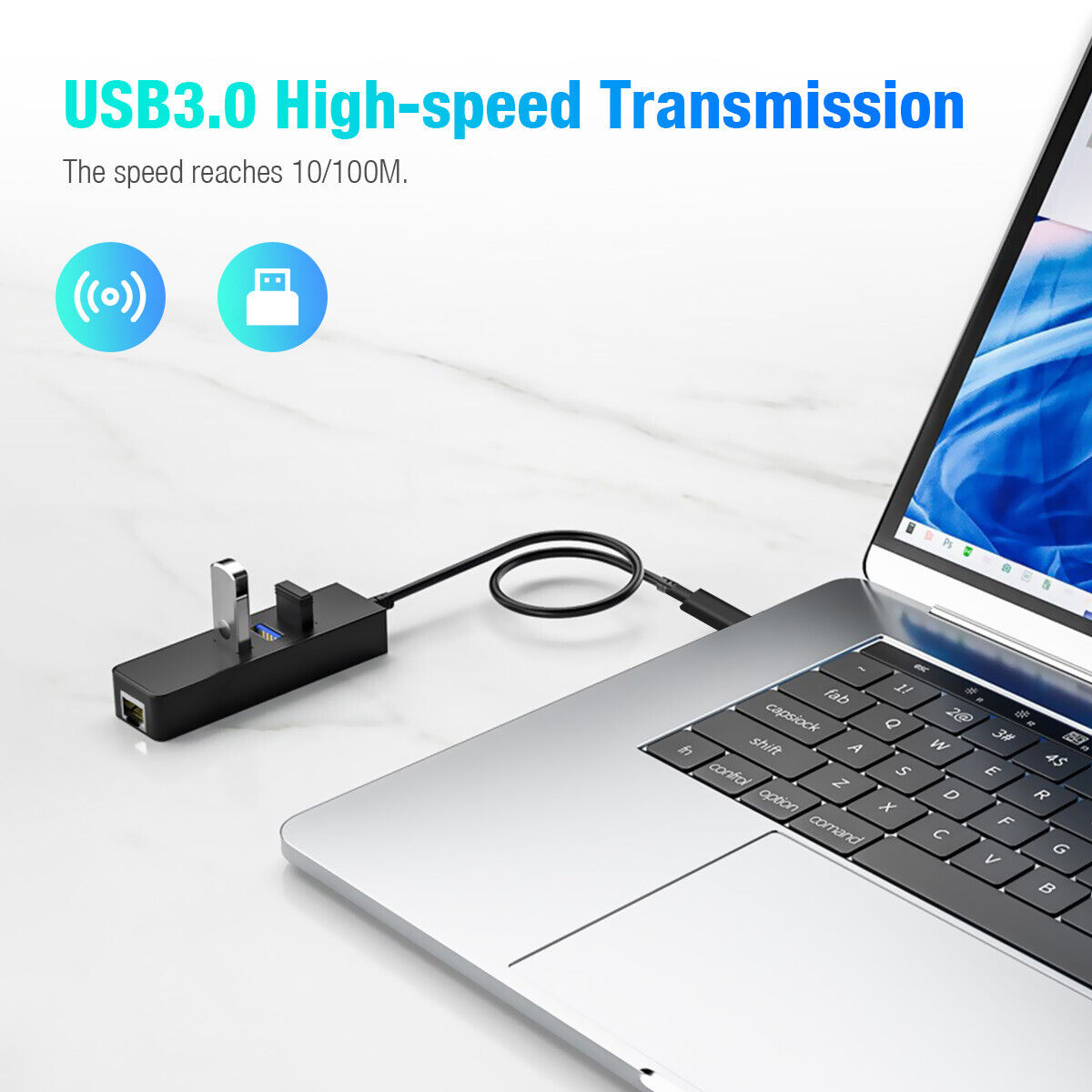 USB-C USB 3.1 Type-C Male to 3-Port USB 3.0 Hub & RJ45 Gigabit Ethernet Adapter Ombar Type-C Adapter - фотография #8