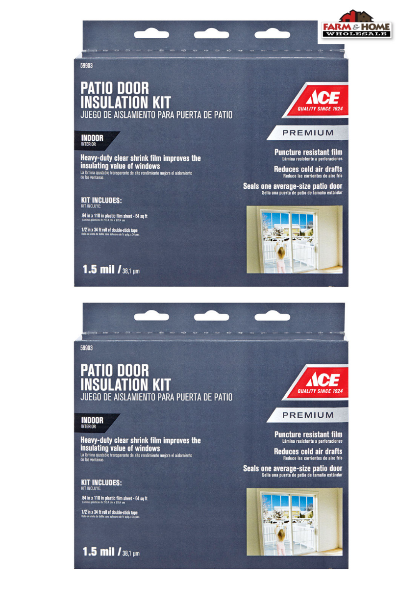 2 Patio Window Door Plastic Film Insulation Kit ~ New ACE 59903