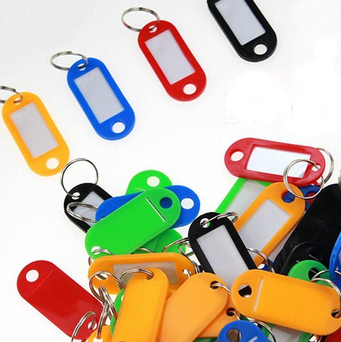 100 Pcs Plastic Key Tags Luggage Fobs ID Card Name Label Keychain W/ Split Rings Без бренда - фотография #4