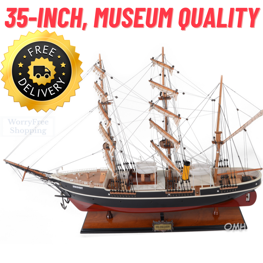 RRS Discovery Antarctic Expedition Steamship SHIP MODEL Wooden Vessel Decoration OMH T202