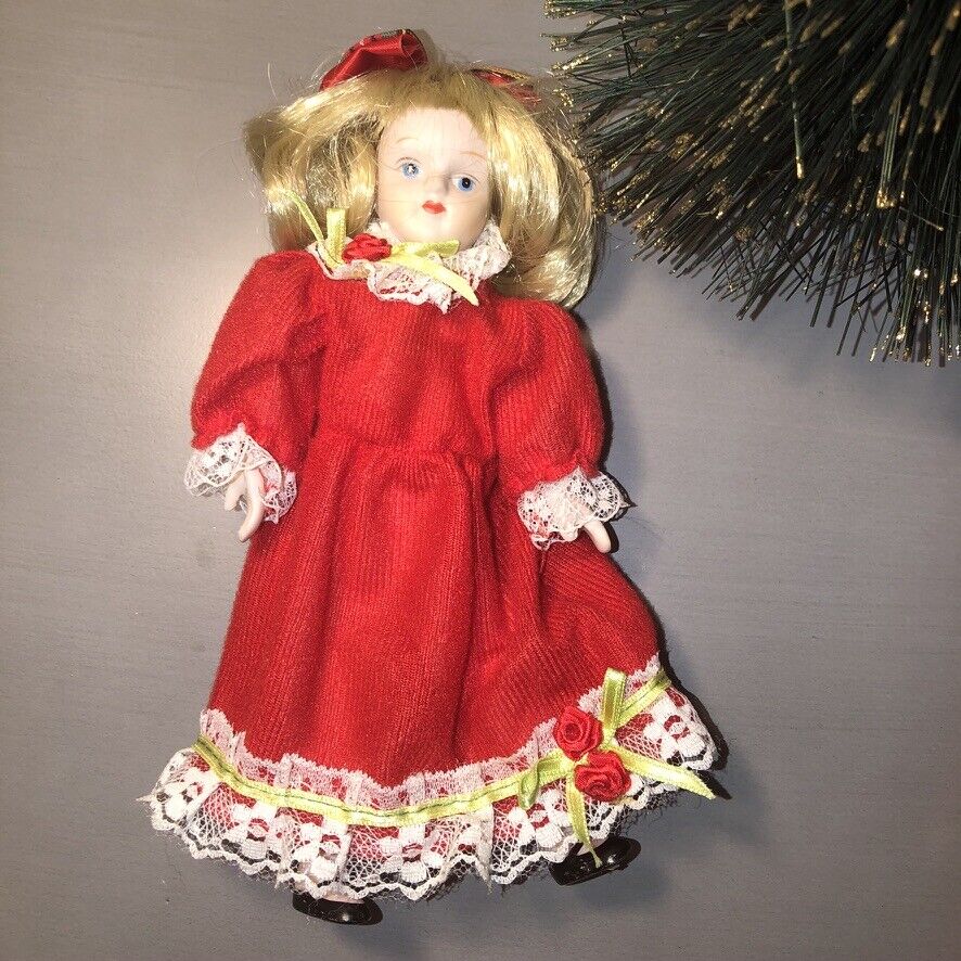 Vintage Porcelain Doll Christmas Ornaments Set  8"-9" Red Pierrot Clown + Girl  Unknown does not apply - фотография #8