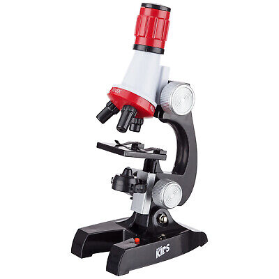 AmScope 100X-1200X LED Kids Beginner Microscope Toy Set + Slides Preparation Kit AmScope M28-KT1-W