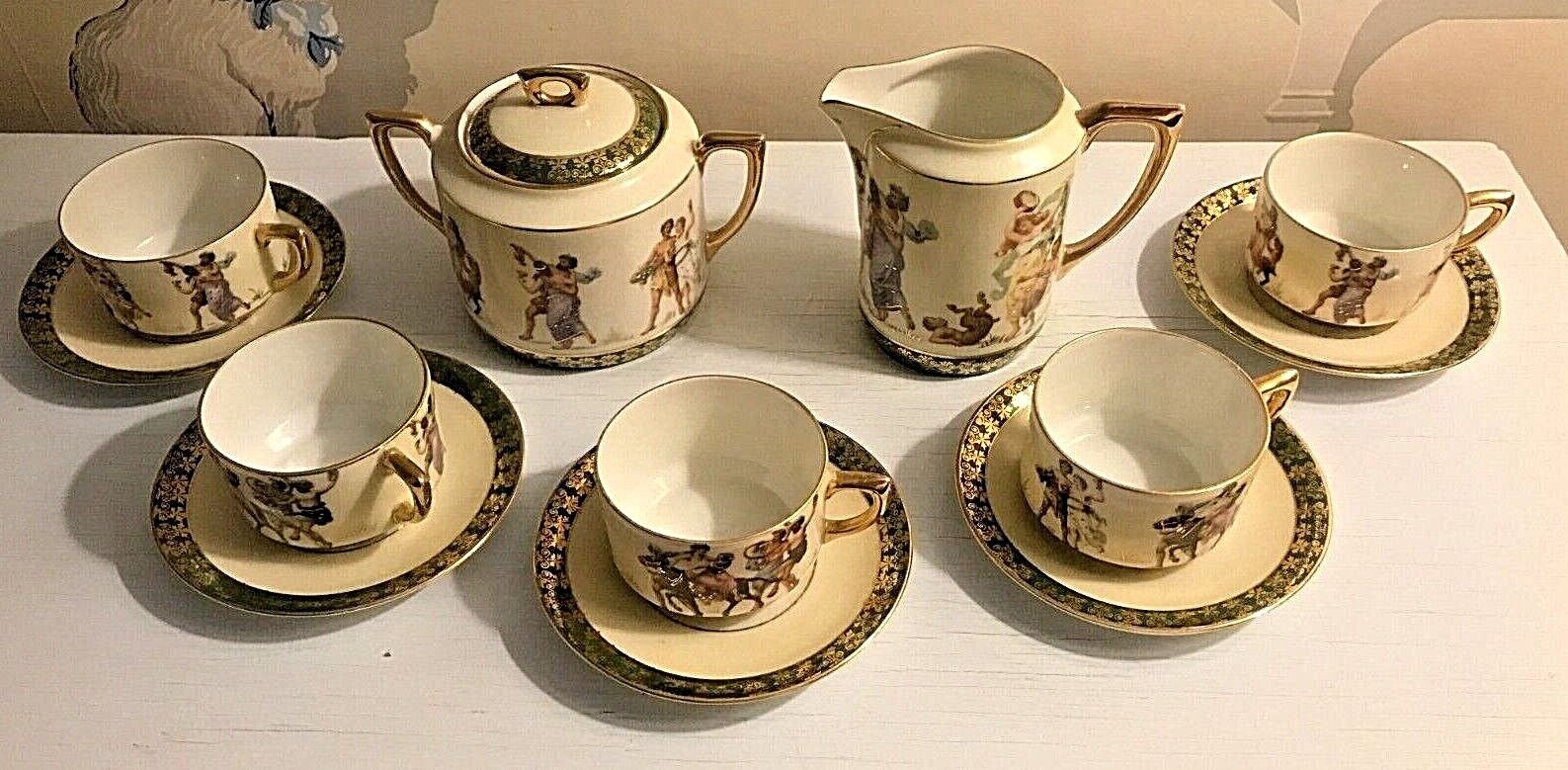 Antique Altwasser Demitasse Chocolate Espresso Set of  5 Cups Saucers Sugar Crmr Altwasser