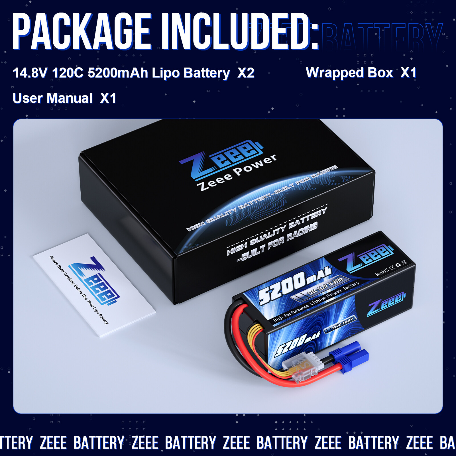 2x Zeee 4S LiPo Battery 5200mAh 14.8V 120C EC5 for RC Car Truck Crawler Monster ZEEE Does Not Apply - фотография #6