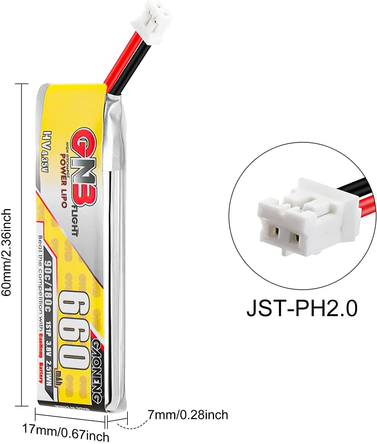 4PCS 660mAh 1S LiPo Battery 3.8V/4.35V LiHV Battery 90C/180C JST-PH2.0 plug USA FPVERA Does Not Apply - фотография #3