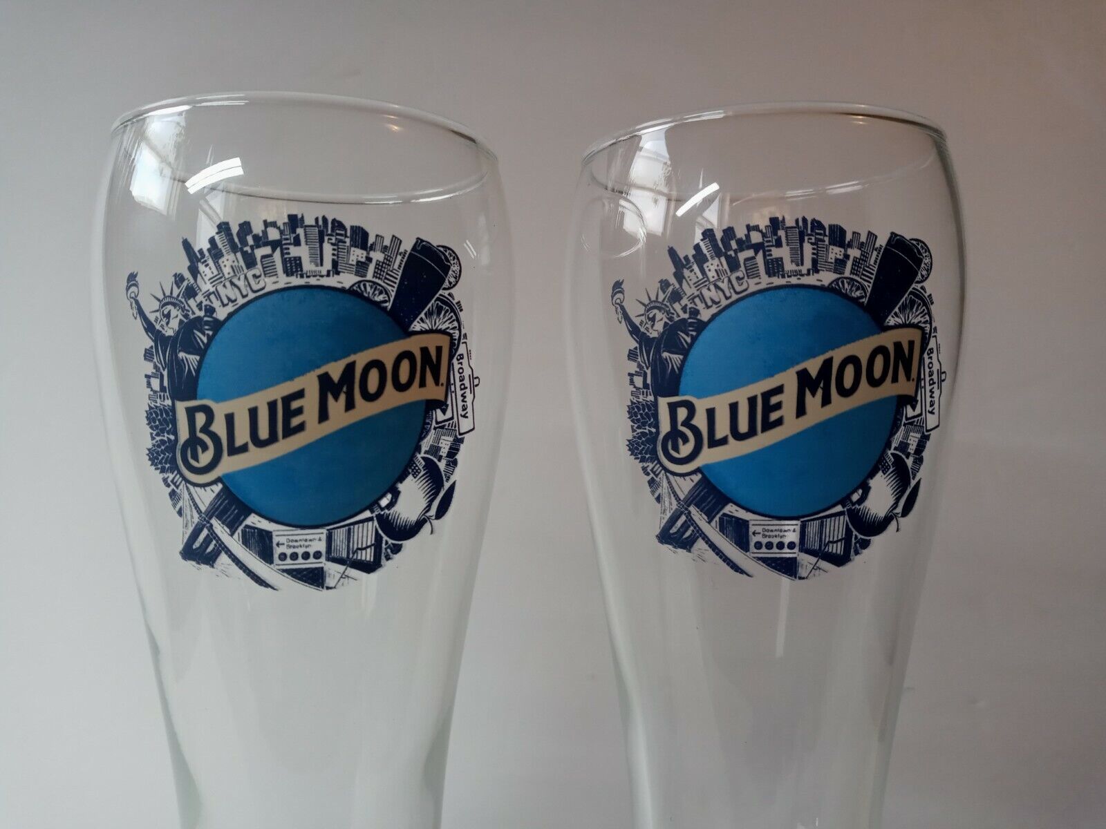 Blue Moon NYC 16 oz Pilsner Beer Glass - Set of Two (2) Glasses NY Edition New Blue Moon - фотография #2