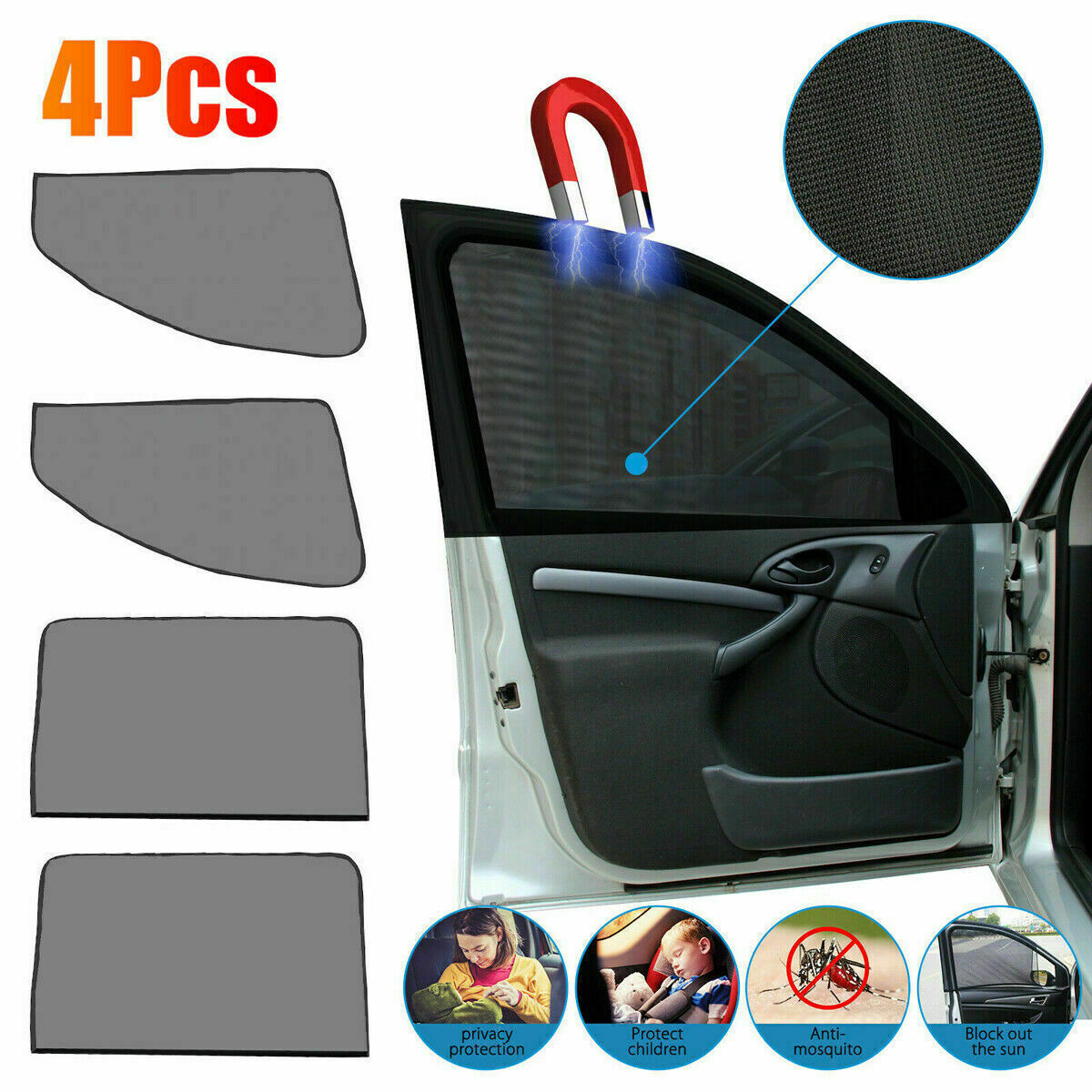 4x Car Side Front Rear Window Sun Shade Cover Mesh Shield UV Protection Magnetic Unbranded Does Not Apply