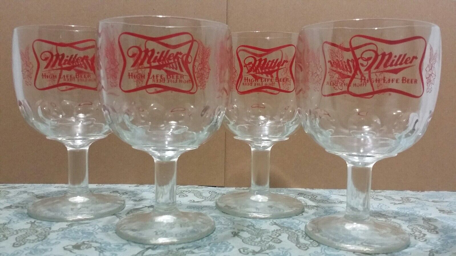 4 Vintage Miller High Life Beer Goblet Glasses Stemmed Chalice Summer Home Bar Miller - фотография #2