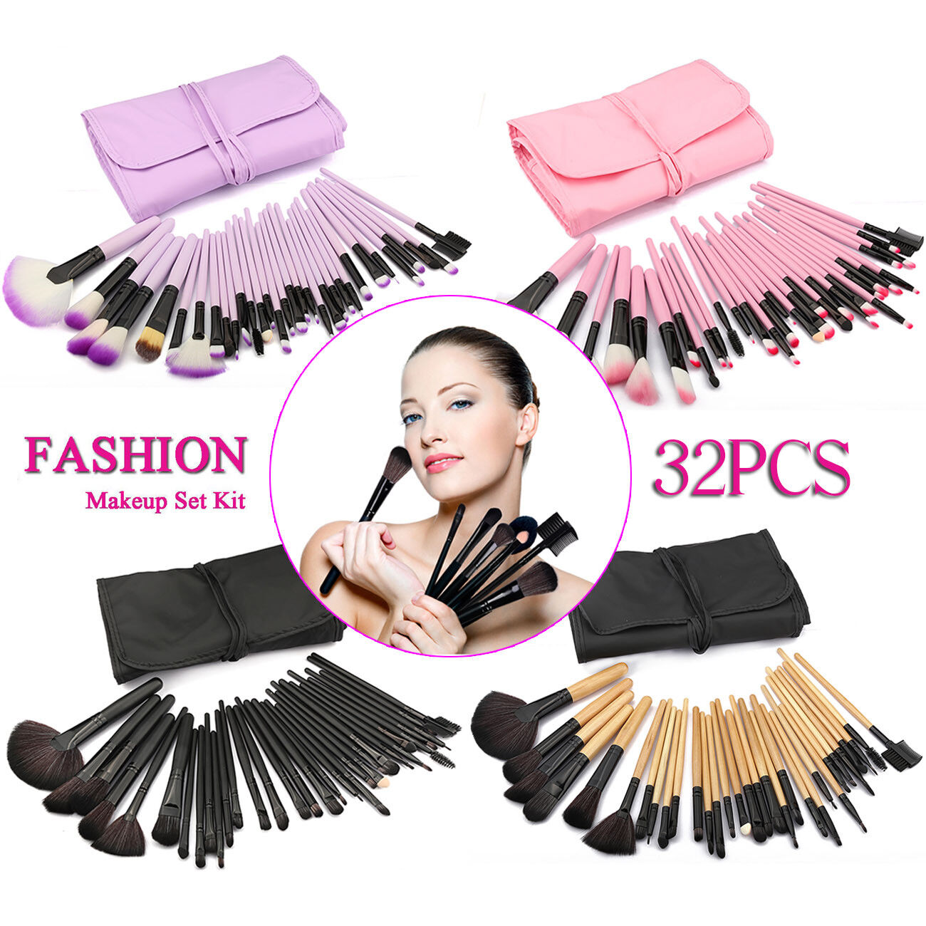 32pc Purple Professional Soft Cosmetic Eyebrow Shadow Makeup Brush Set +Bag Tool Unbranded B019C0U3KK