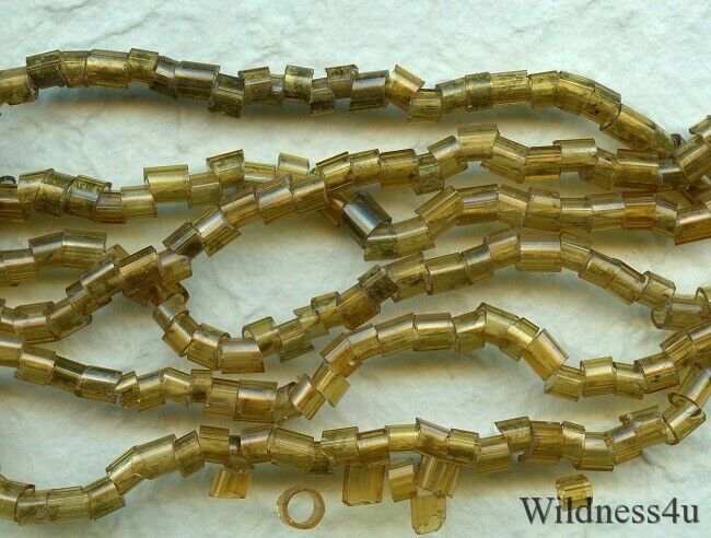 WHIMSY ANTIQUE Gold Topaz Amber Glass GOOSEBERRY hollow BUGLE BEADS whimsical  ANTIQUE CZECH