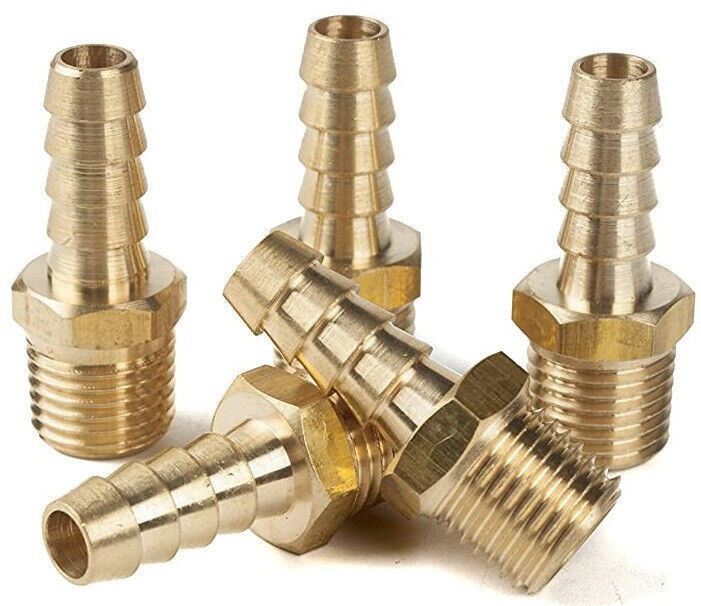 (5 Pack) 5/16" ID Hose x 1/4" NPT Thread Straight Brass Barbed Fitting Coyote Gear PR-516HB-14NPT