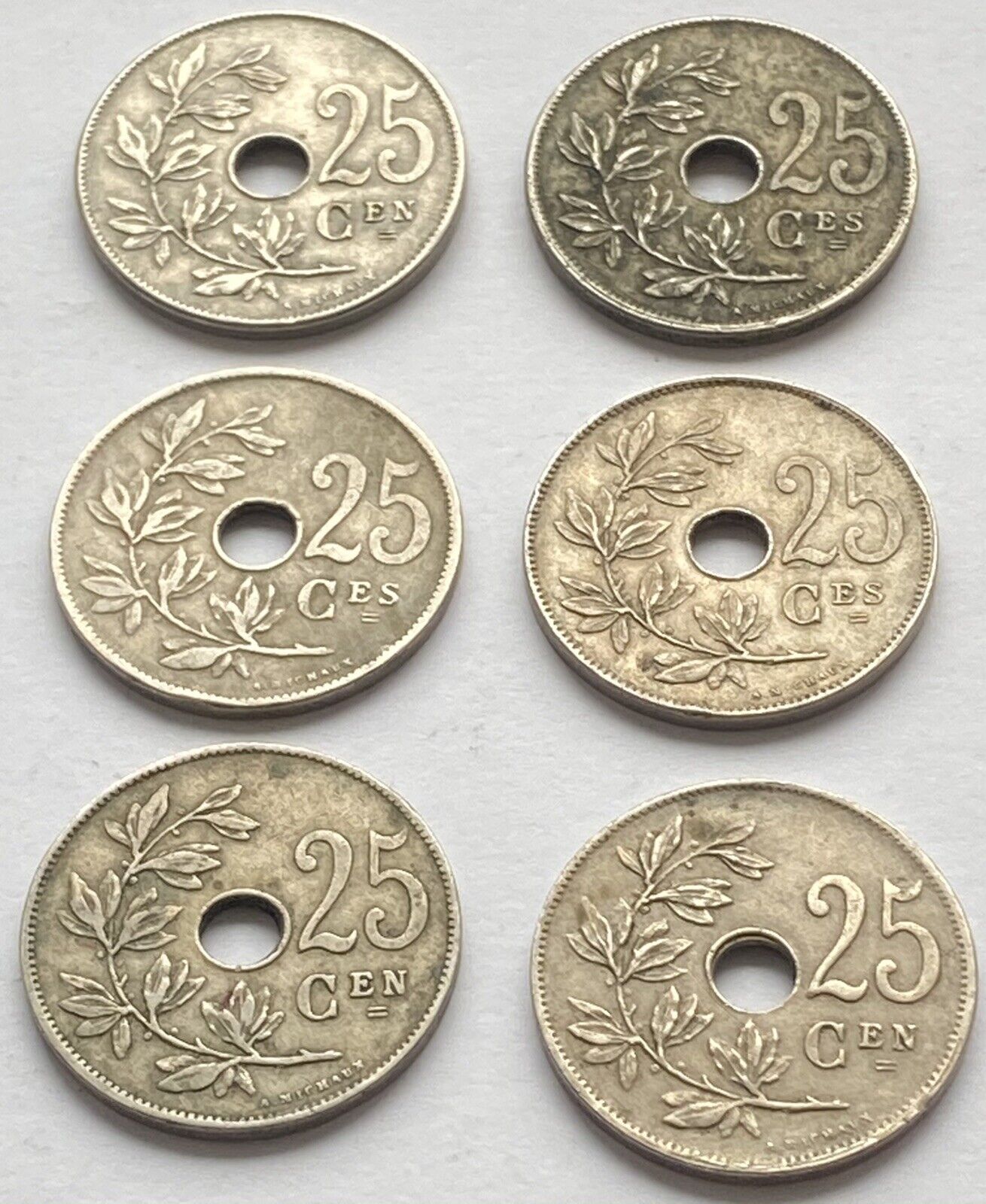 6 x - Belgium - 25 Centimes - 1910,1920,1922,1925,1927 & 1928 - Free UK P&P  Без бренда - фотография #5