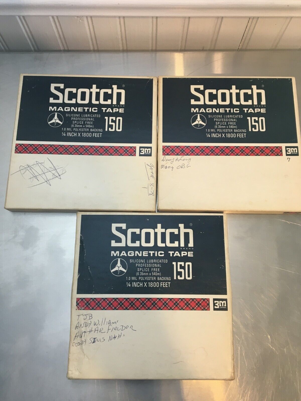Lot of Three (3) Scotch 3M Magnetic Recording Tape 150 1/4 Reel To Reel - 1800' Без бренда