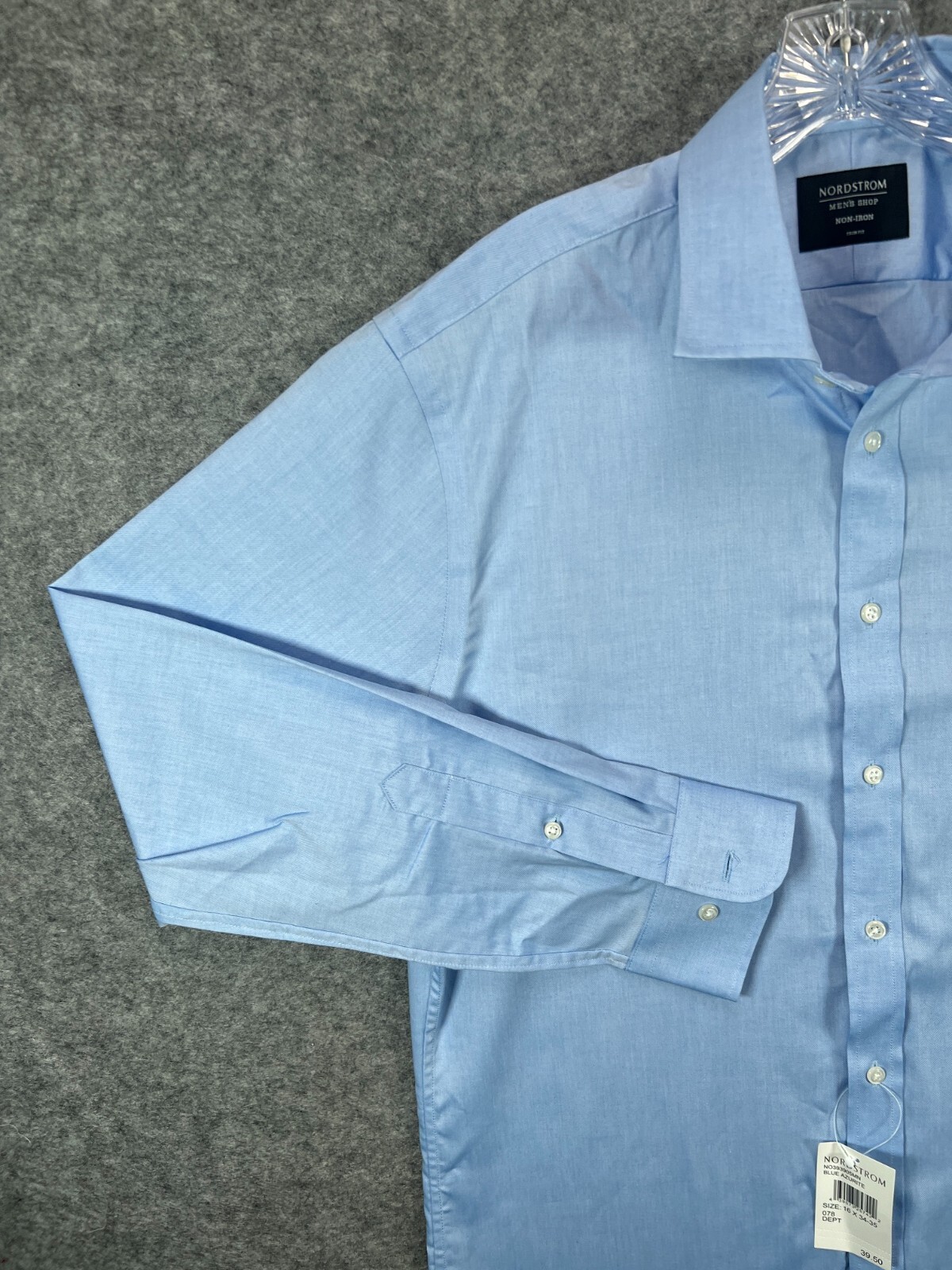 NWT Nordstrom Mens Shop Dress Shirt 16 34-35 Blue Trim Fit Non Iron Button A13 Nordstrom - фотография #3