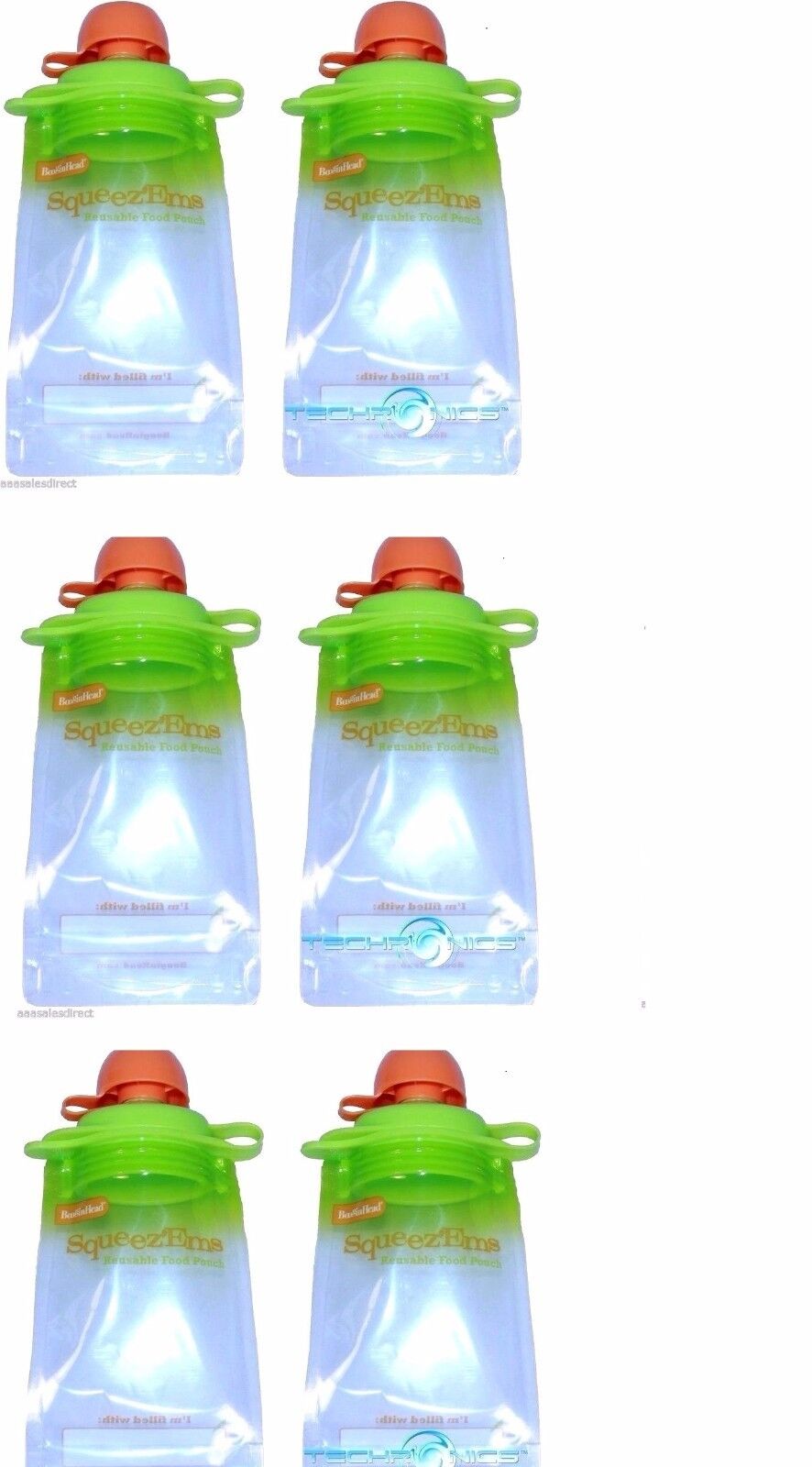 (6-Pack) Snack Pack Refillable Baby Food Pouch - Reusable Squeeze Pouch BPA Free Booginhead 6 Reusable Baby Food Pouch