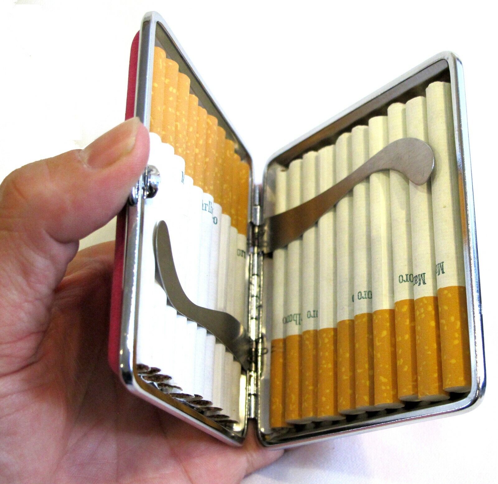 2pc Set Stainless Steel Cigarette Case Hold 20pc Regular 84s - HOT PINK + PURPLE Без бренда - фотография #11