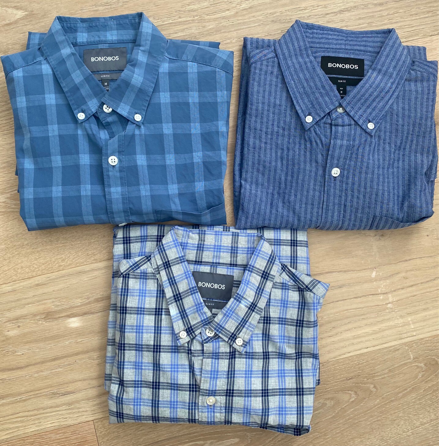 LOT OF 3 Bonobos Medium Slim Fit Shirts Blue Grey Plaid Bonobos