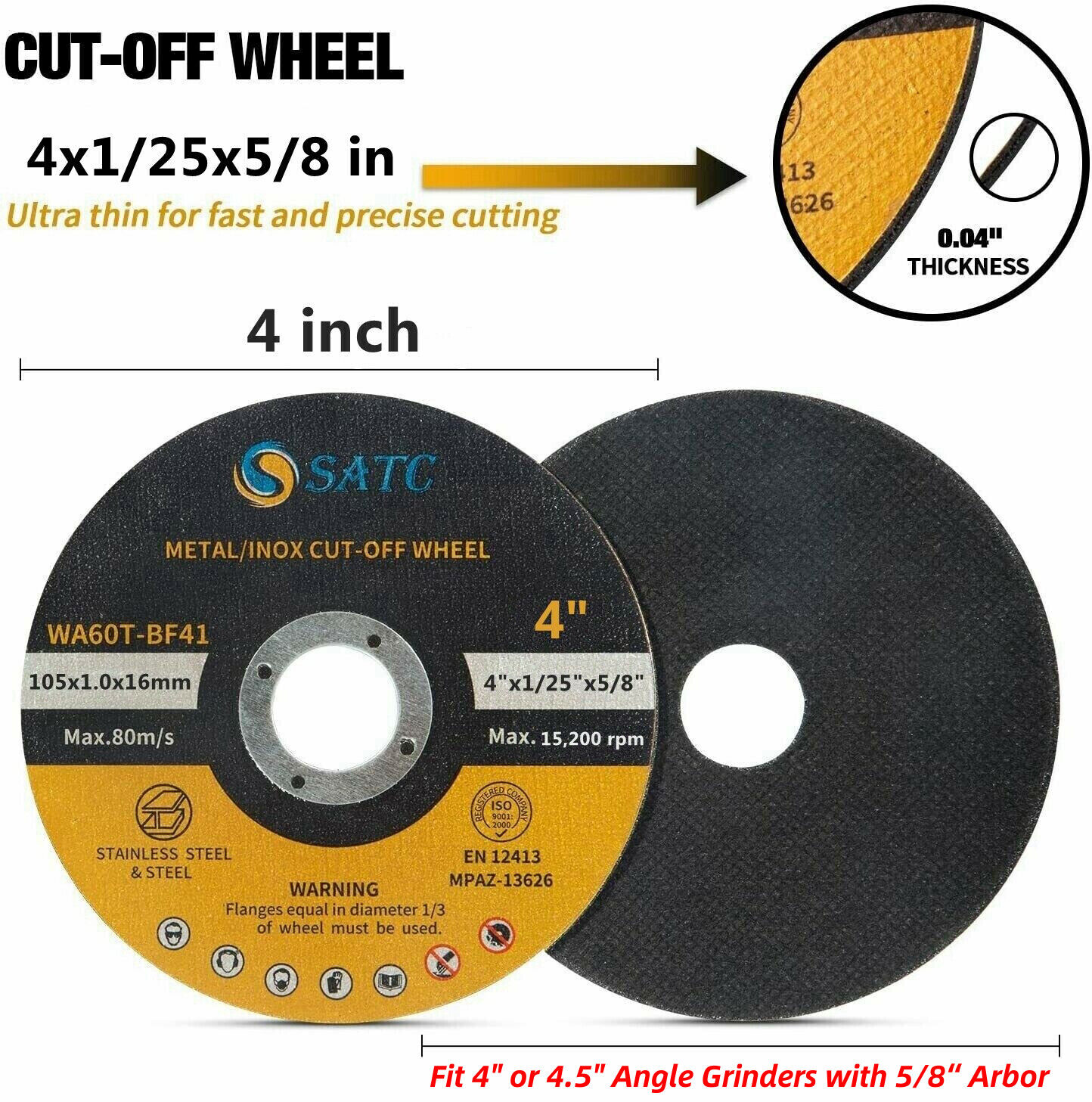 50 Pack 4 inch Metal Cut Off Wheels with 5/8" Arbor Angle Grinder Cutting Disc Satc Does Not Apply - фотография #4