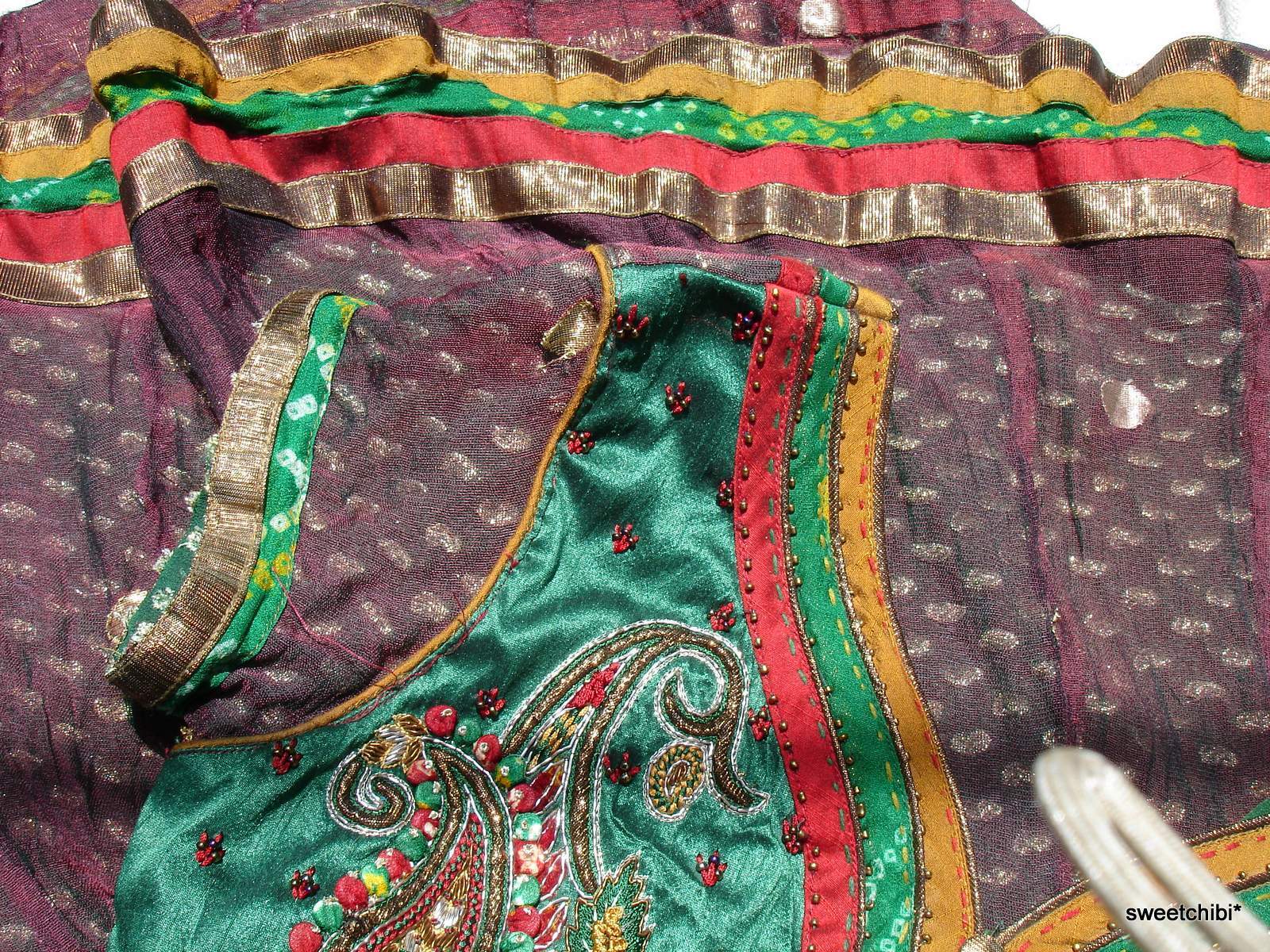 ZARDOSI  Embroidered Salwar Kameez Bead Silk & Chiffon Scarf & Pants S-M Unbranded - фотография #12