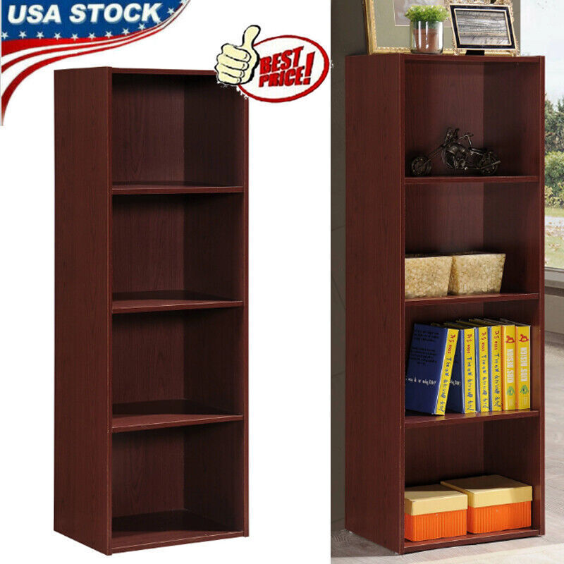 4-Shelf Wood Bookcase Storage Shelving Bookshelf Furniture Home Office Brown US Unbranded