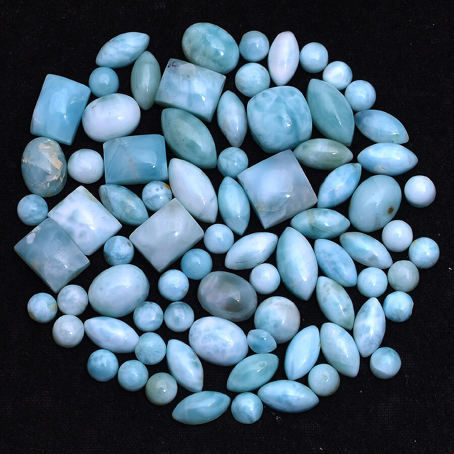 Natural Larimar 4mm-10mm Untreated Loose Cabochon 77 Pcs Gemstones Lot~69.00 Cts USHAQGEMS