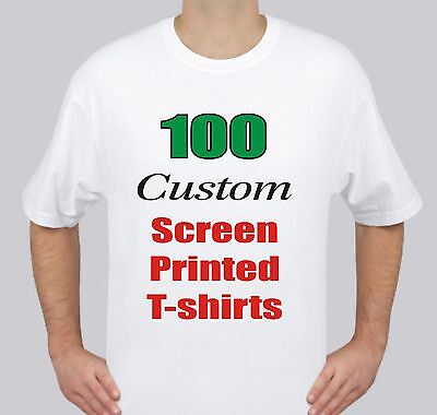 100 Custom Screen Printed WHITE T-Shirts 1color/2sides OR 2color/1side  $4.00 ea Без бренда