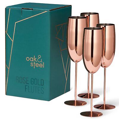 Oak & Steel - Set of 4 Rose Gold Champagne Flutes (10oz) Stainless Steel Stem... OS Oak & Steel ENGLAND - фотография #8
