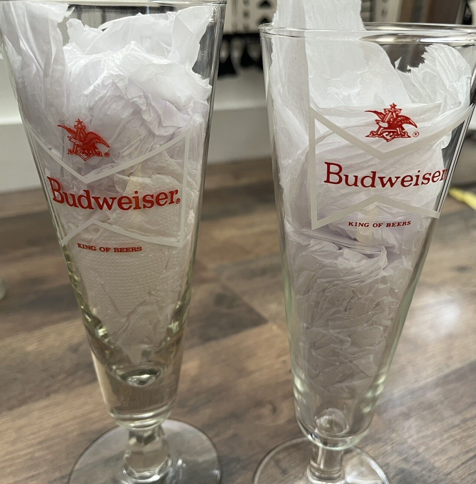 🎁 Vintage Budweiser Beer Glasses Stemmed Red Eagle A Logo Budweiser - фотография #3