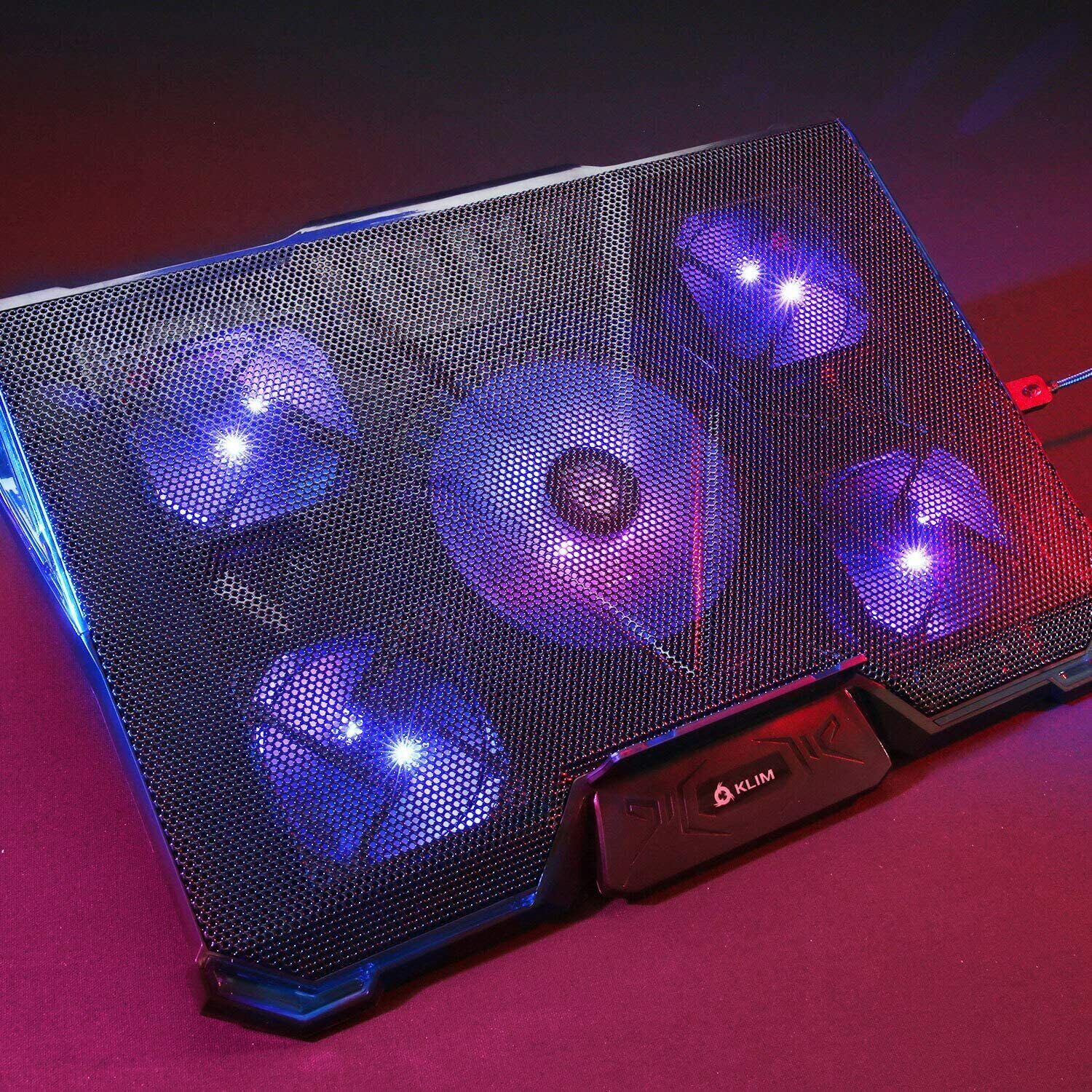 KLIM Cyclone Laptop Cooling Pad & Stand, 5 Fan Notebook Cooler, Blue LED Backlit KLIM B01MU2T4F6 - фотография #4