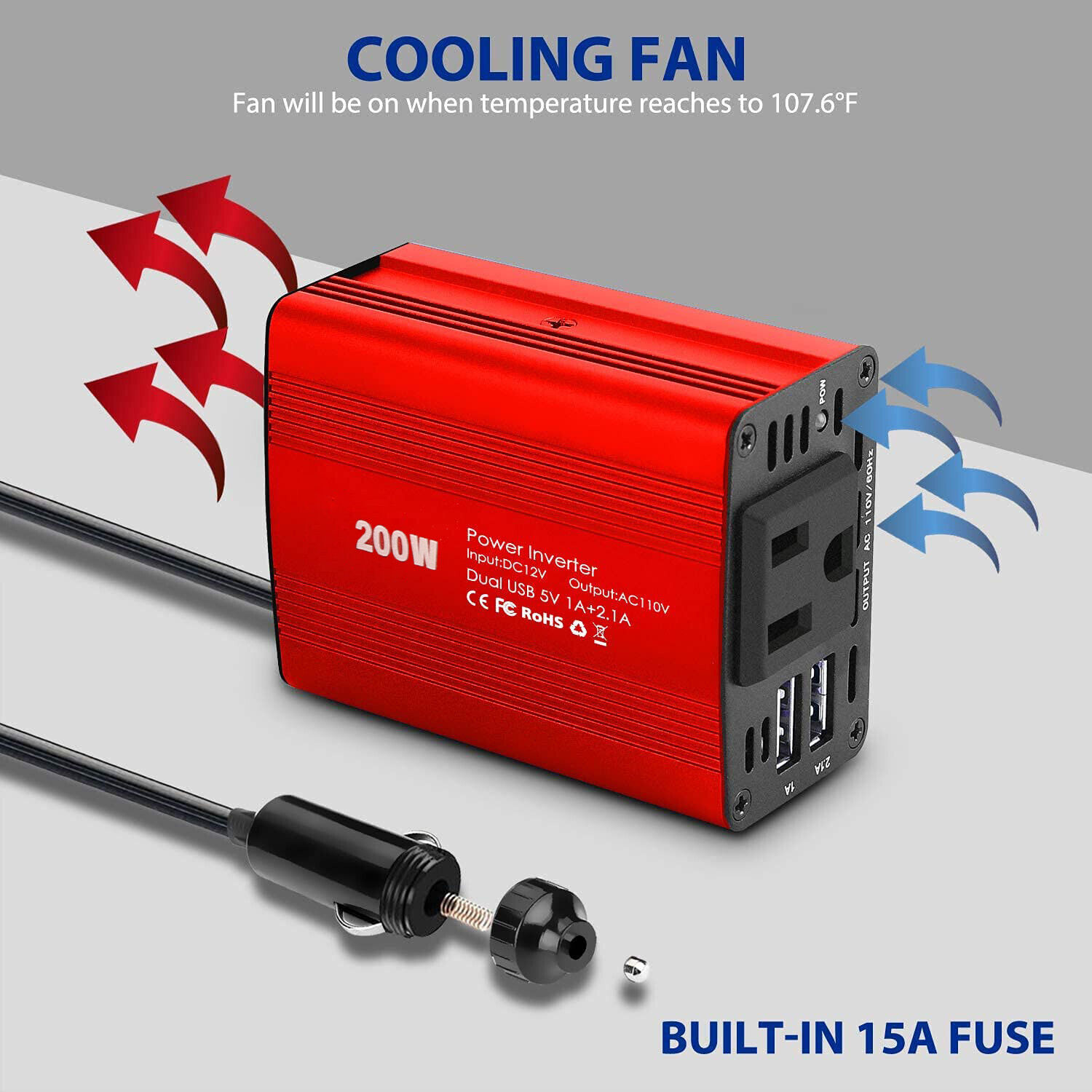 200W Car Power Inverter DC 12V to AC 110V 120V Converter Adapter Charger Outlet Powerextra Does Not Apply