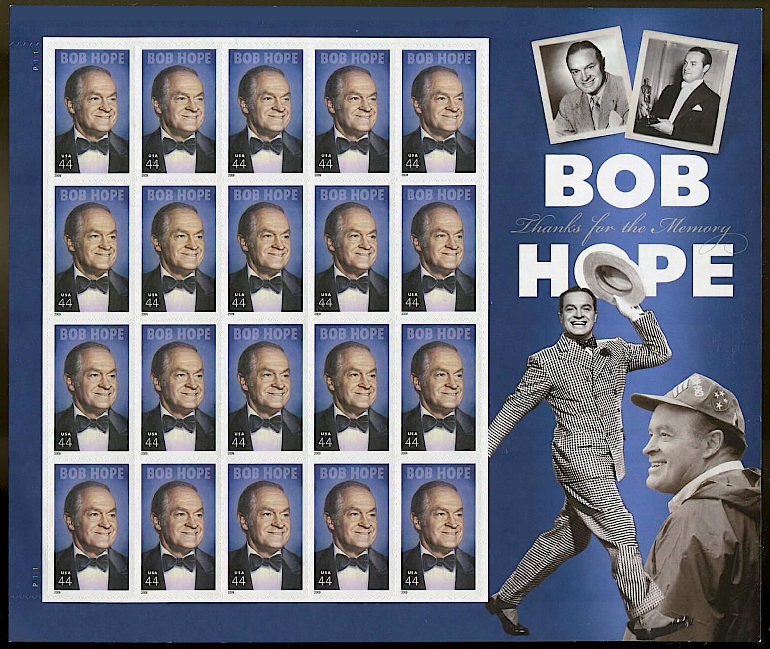 2009 BOB HOPE, MNH Sheet 20 x 44¢ STAMPS: #4406, Thanks for the Memory, Memories Без бренда