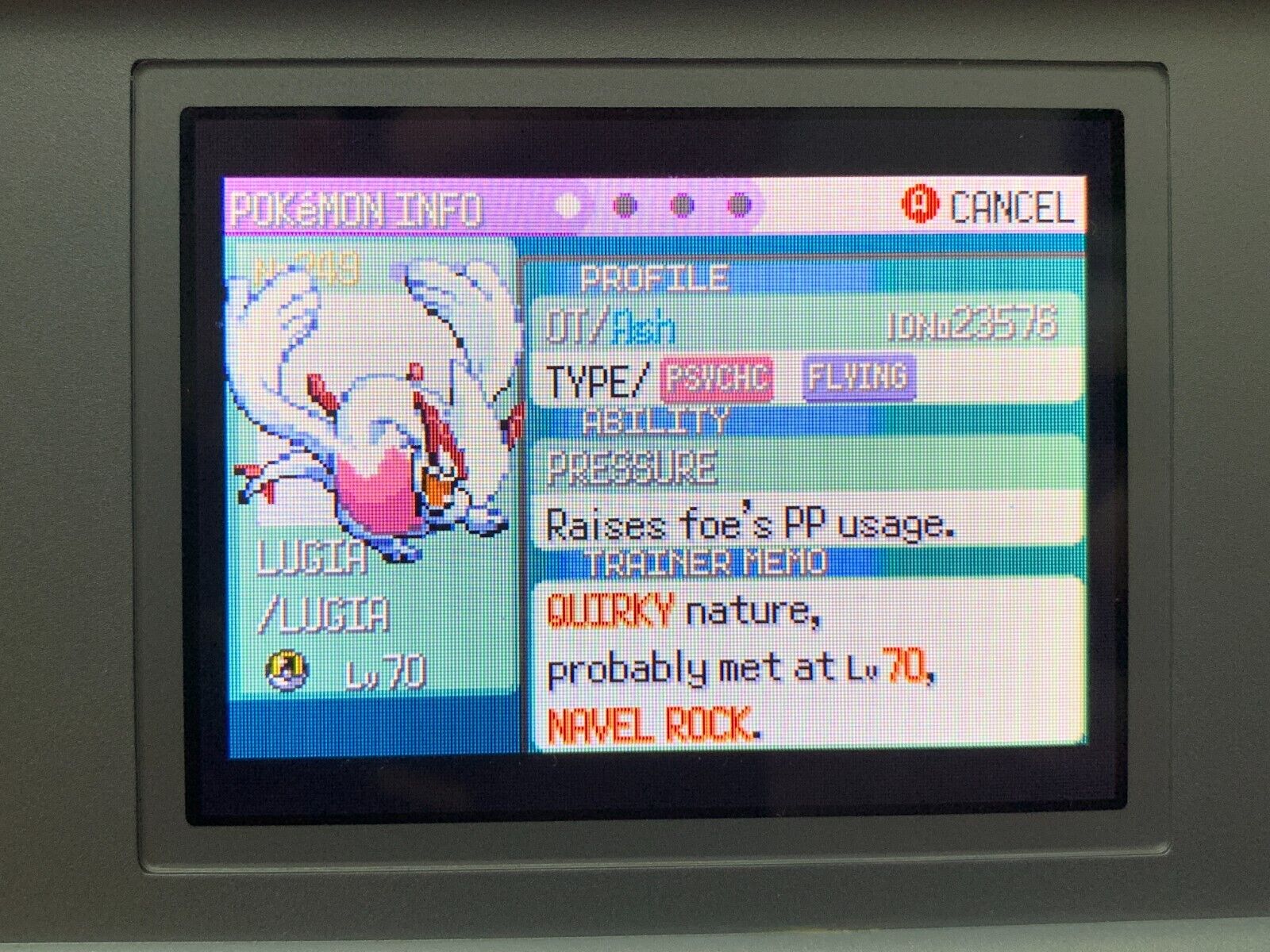 Shiny Lugia (Navel Rock Event) from Pokemon Emerald GBA (Untouched) Nintendo 2